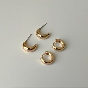 Anthropologie 14K Gold Plated Chunky Hoop Earrings (2 Pairs) | NWOT